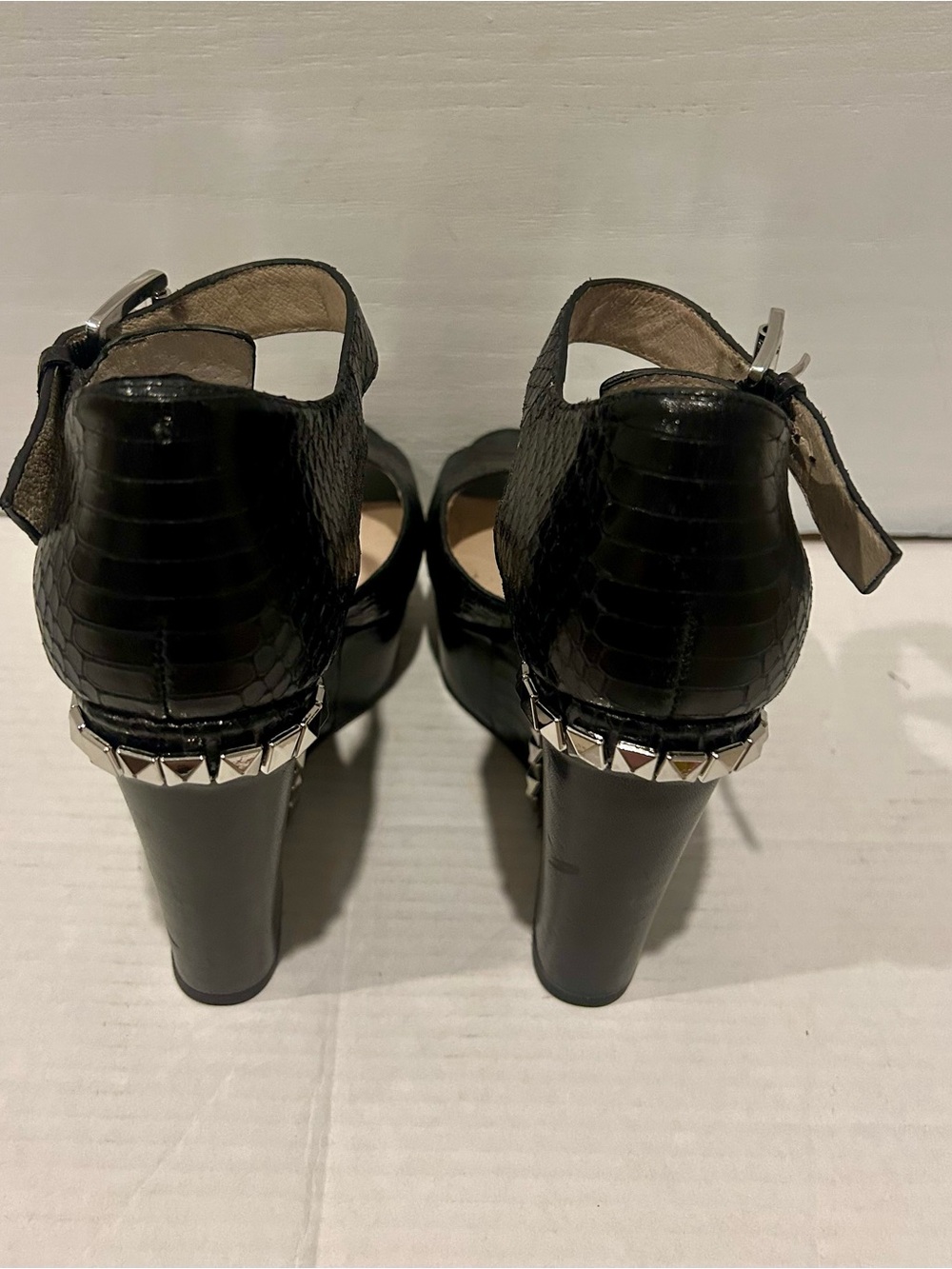 Michael Kors Black Textured Platform Wedge Sandals with Stud Detail - Picture 4 of 5